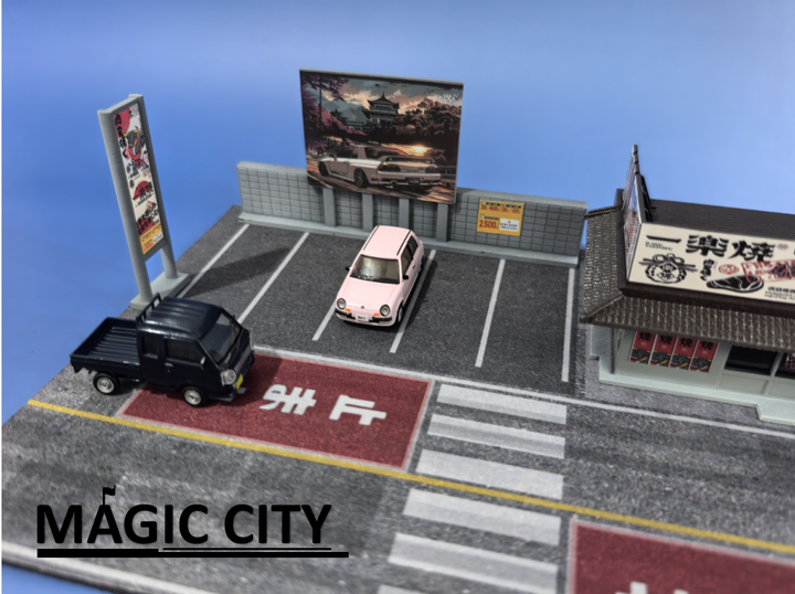 [Preorder] Magic City 1:64 Japanese BBQ Restaurant & Parking Lot Scene 110080