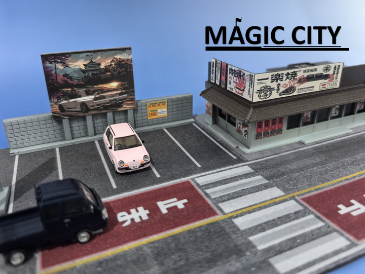 [Preorder] Magic City 1:64 Japanese BBQ Restaurant & Parking Lot Scene 110080