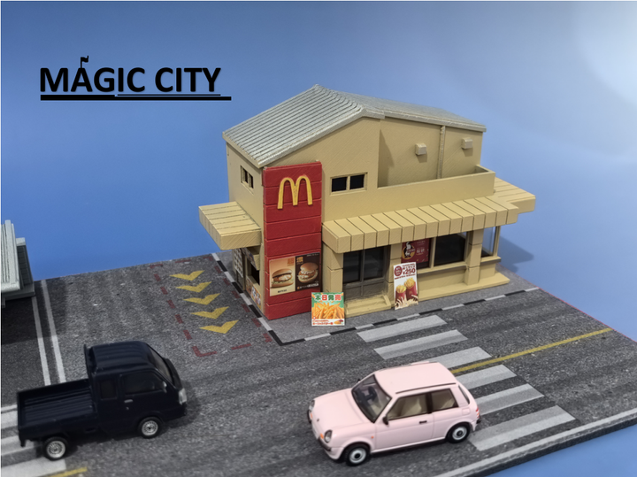 [Preorder] Magic City 1:64 Japanese McDonald's & Parking Lot Scene 110081