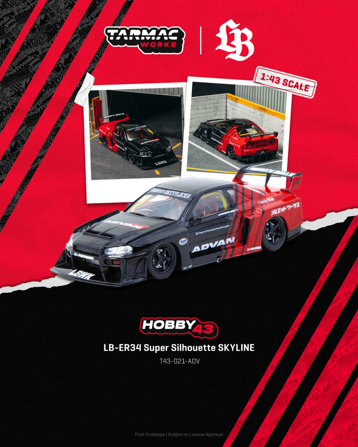 [Preorder] Tarmac Works 1:43 LB-ER34 Super Silhouette SKYLINE ADVAN – Black