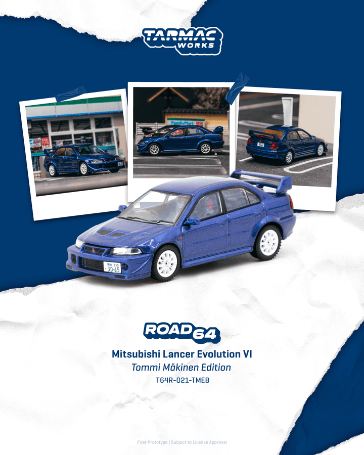 [Preorder] Tarmac Works 1:64 Mitsubishi Lancer Evolution VI Tommi Mäkinen Edition Blue T64R-021-TMEB