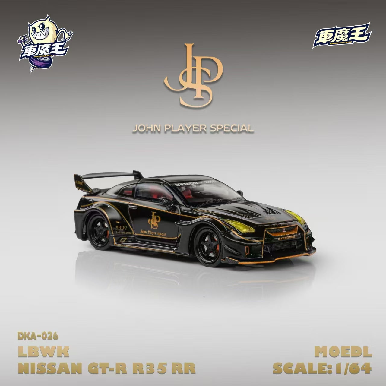 DEMON KING AUTO 1:64 Nissan GTR35 RR Black Gold JPS Livery