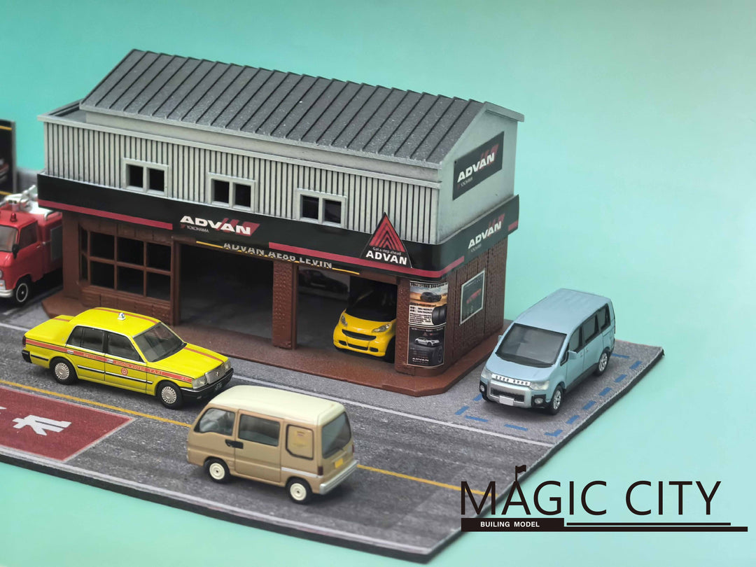 [Preorder] Magic City 1:64 Japanese ADVAN Tuning &amp; Repair Garage Diorama 110089