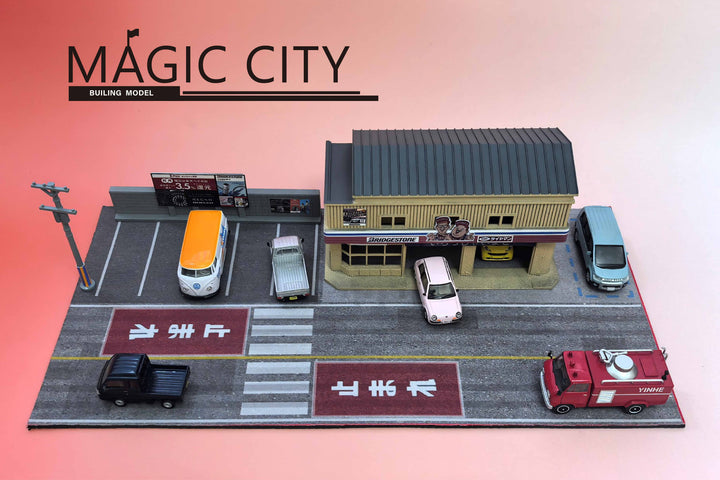 [Preorder] Magic City 1:64 Japanese Bridgestone Tire &amp; Wheel Tuning &amp; Repair Garage Diorama 110090