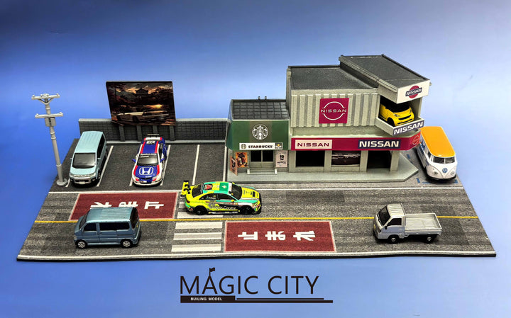 [Preorder] Magic City 1:64 Japanese NISSAN Tuning Shop &amp; Starbucks Diorama 110093