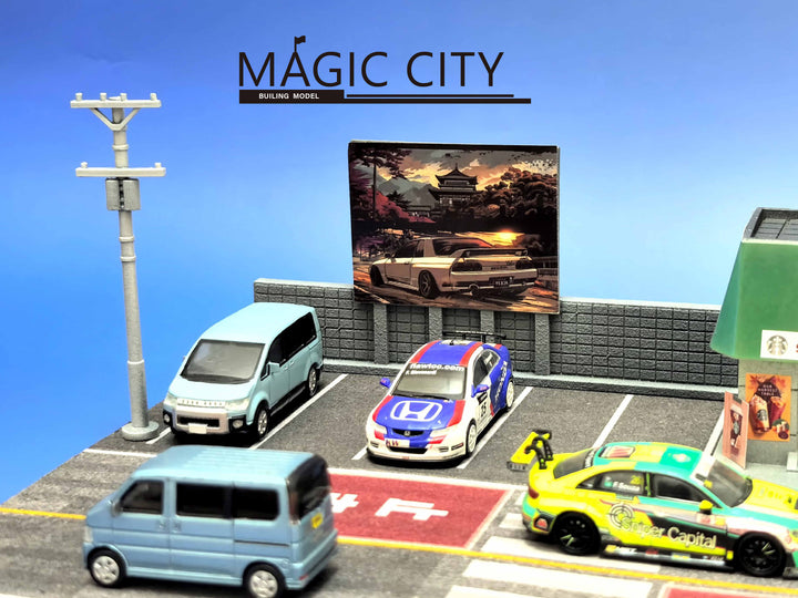 [Preorder] Magic City 1:64 Japanese NISSAN Tuning Shop &amp; Starbucks Diorama 110093