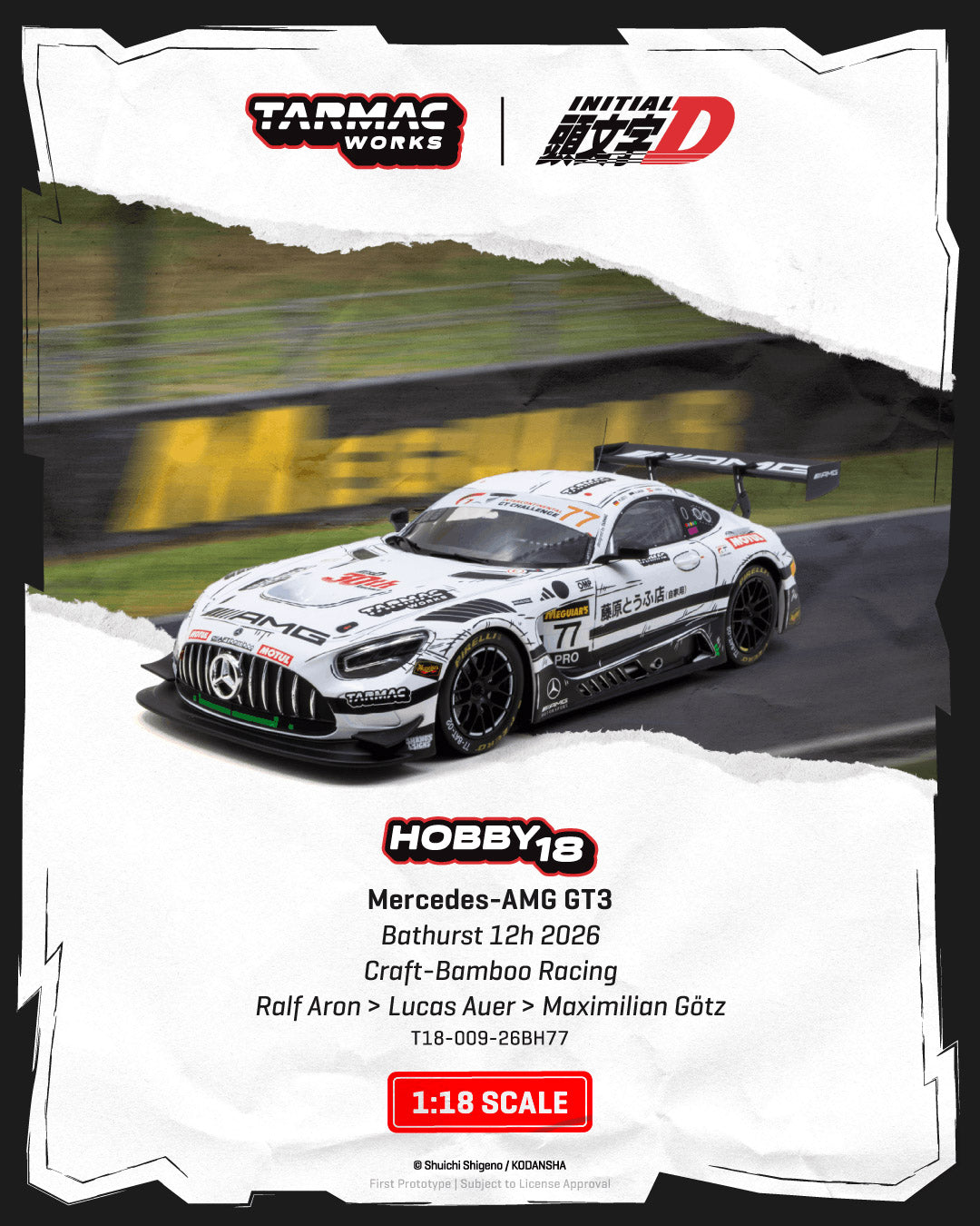 [Preorder] Tarmac Works 1:18 Mercedes-AMG GT3 Bathurst 12h 2026 Craft-Bamboo Racing Ralf Aron / Lucas Auer / Maximilian Götz T18-009-26BH77