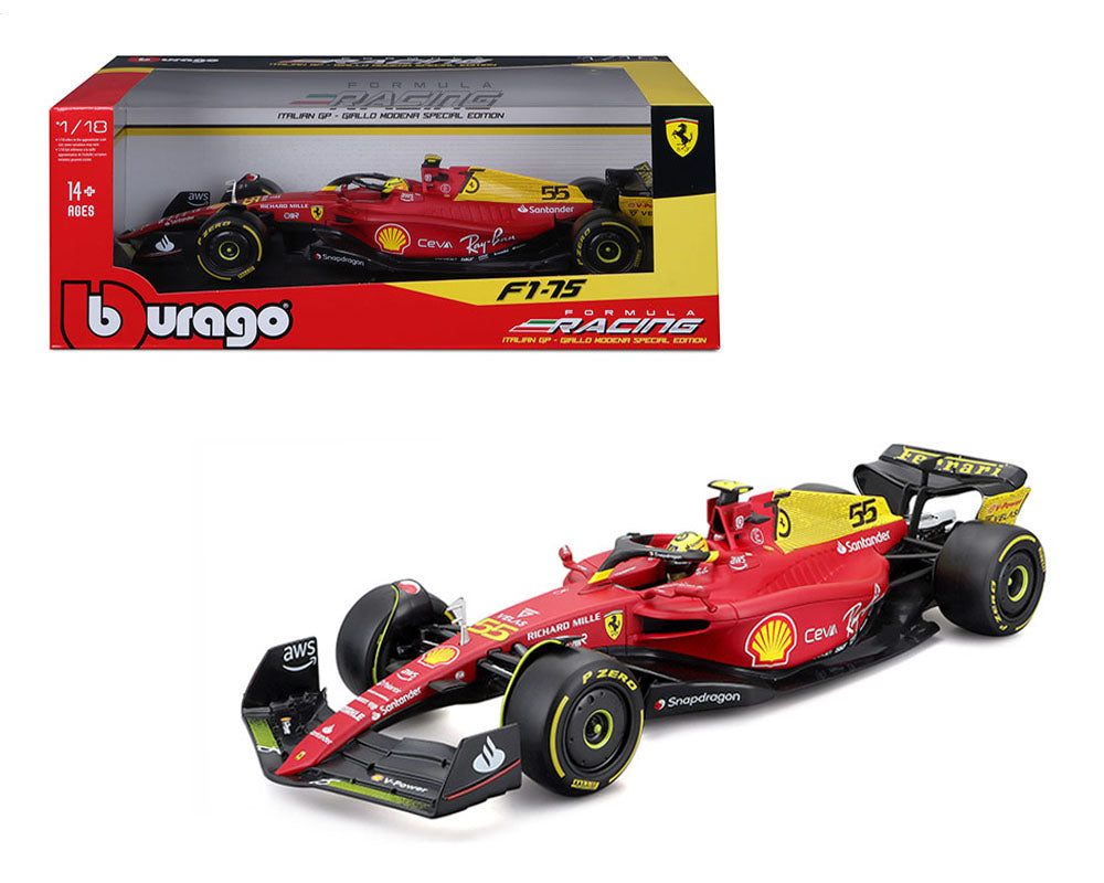 Bburago 1:18 Ferrari F1-75 #55 C. Sainz – 2022 Italian GP – Giallo Modena Special Edition