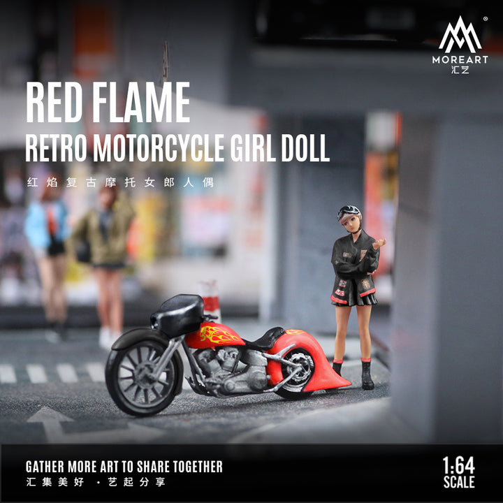 [Preorder] MoreArt 1:64 Red Flame Retro Motorcycle Girl Doll