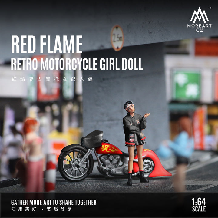 [Preorder] MoreArt 1:64 Red Flame Retro Motorcycle Girl Doll