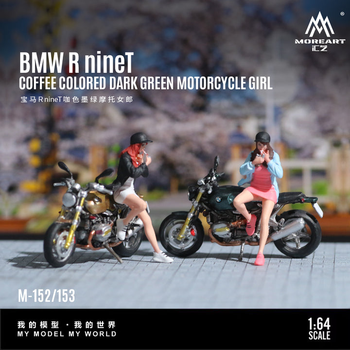[Preorder] MoreArt 1:64 BMW R nineT Coffee Coloured Dark Green Motorcycle Girl