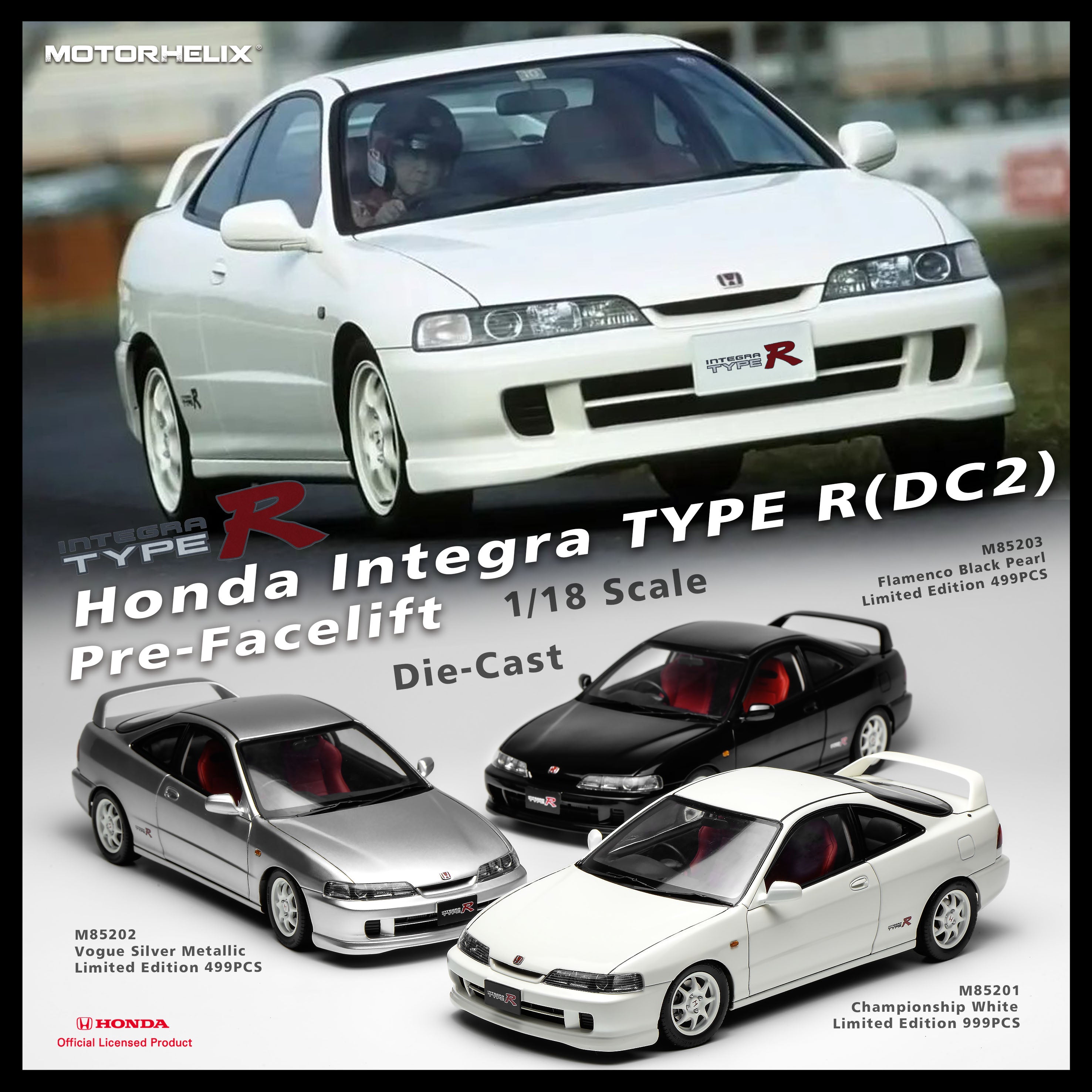 MOTORHELIX 1:18 Honda Integra Type R (DC2) Pre-Facelift (3 Colours ...