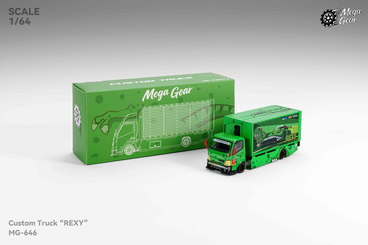 [Preorder] Mega Gear 1:64 Custom Box Truck - Green / Pink Dino (2 Versions)