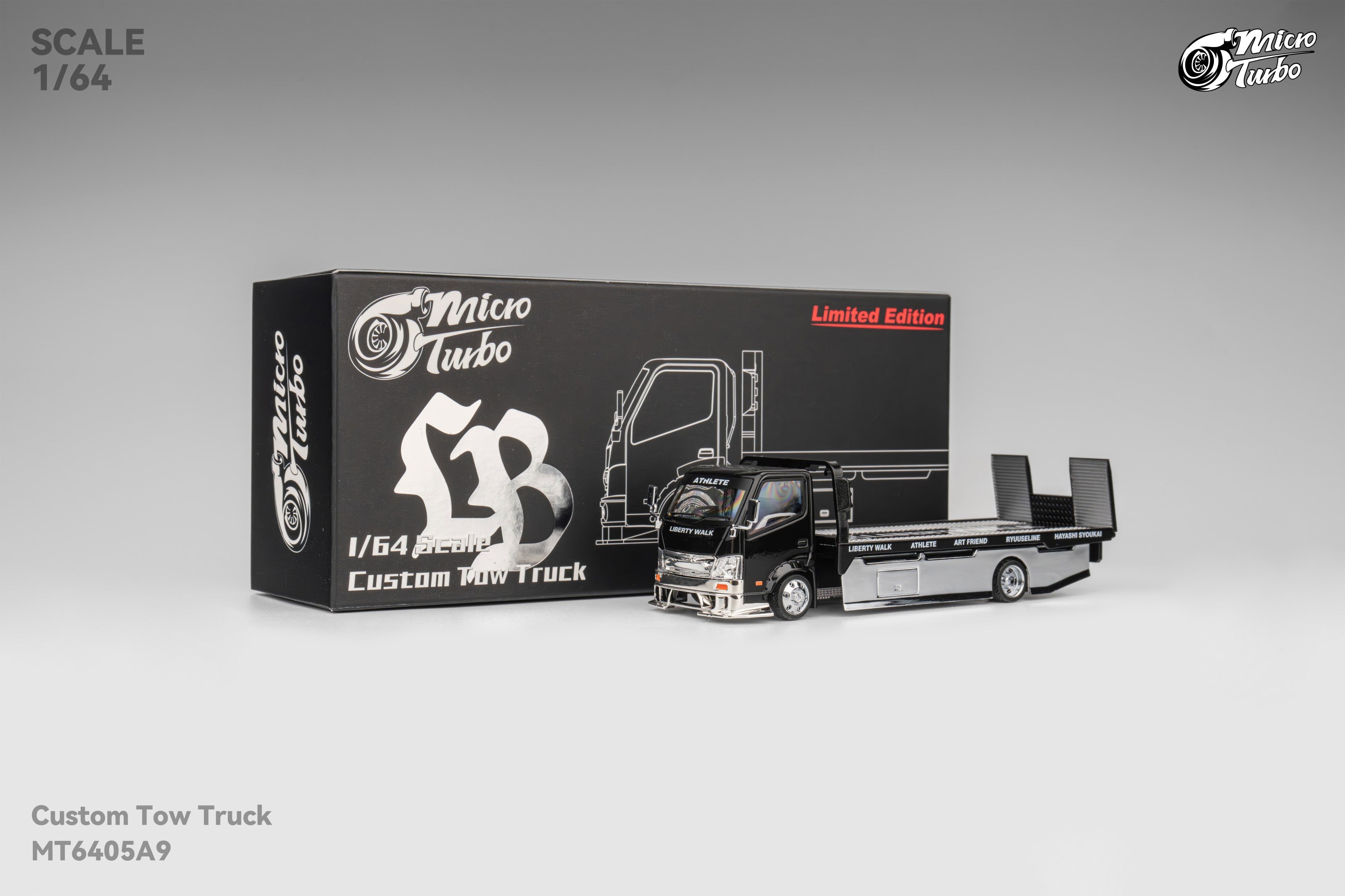 Microturbo 1:64 Custom Tow Truck - Black/Chrome MT6405A9