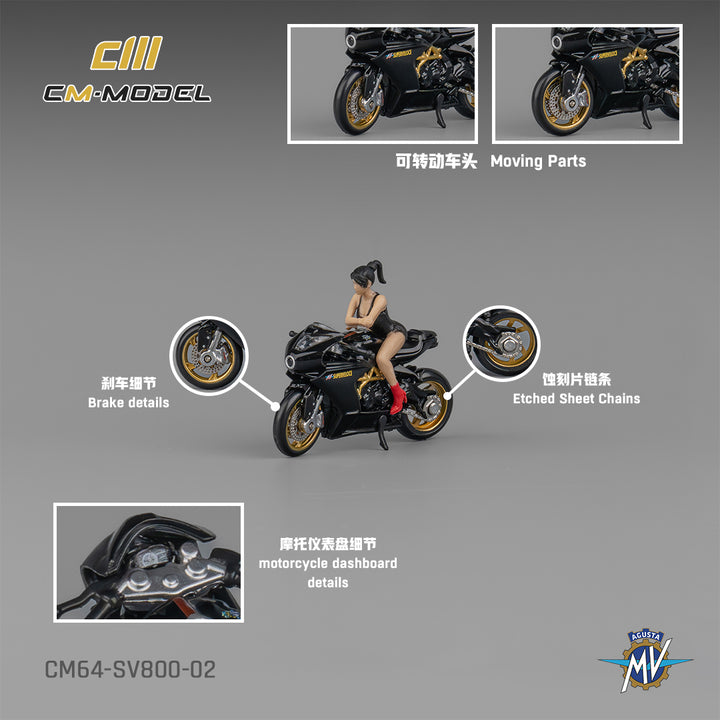 [Preorder] CM Model 1:64 MV Agusta SV800 Black with showgirl