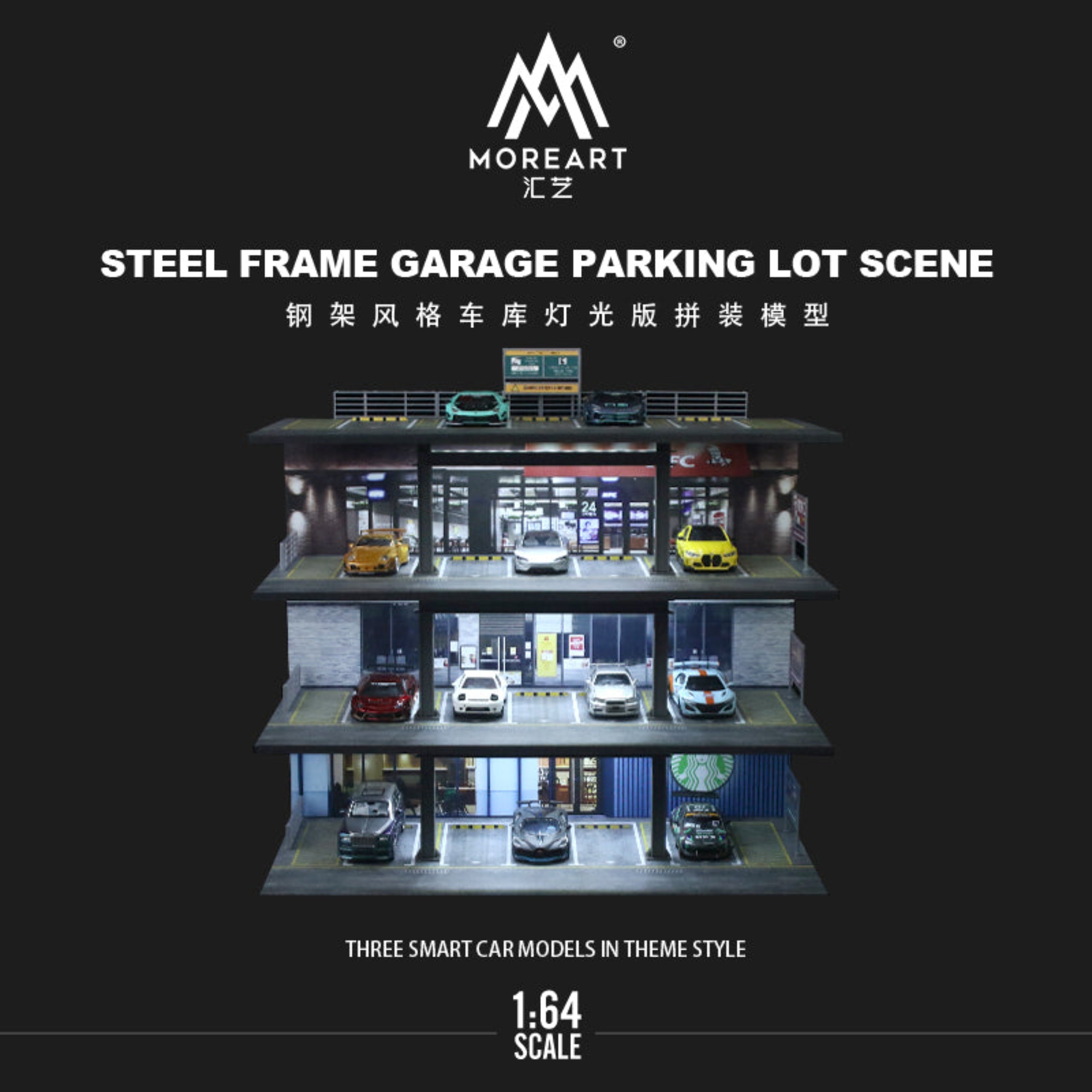 MoreArt 1:64 STEEL FRAME GARAGE PARKING LOT SCENE MO922001