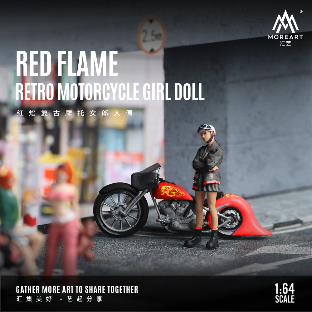 [Preorder] MoreArt 1:64 Red Flame Retro Motorcycle Girl Doll