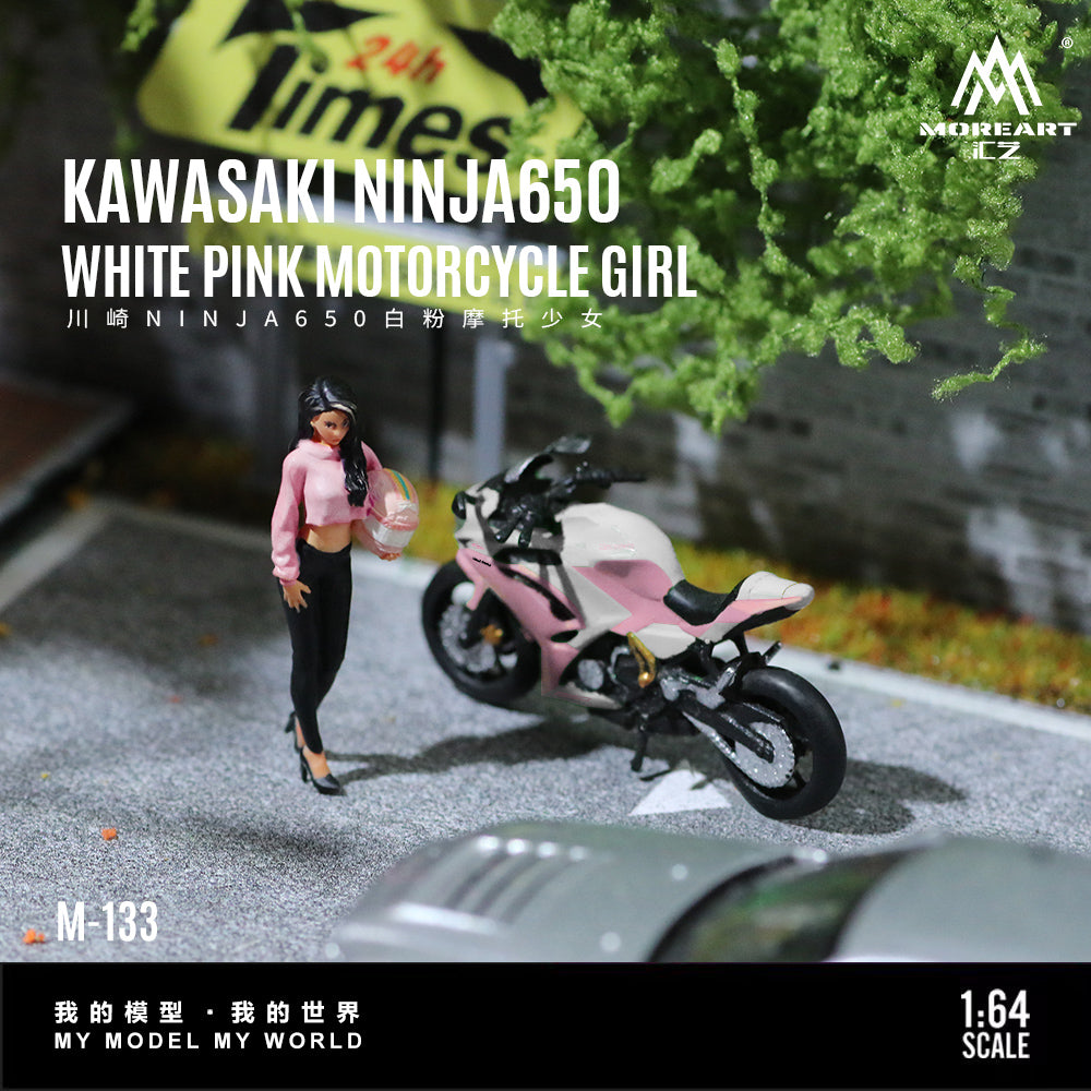 [Preorder] MoreArt 1:64 NINJA650 KAWASAKI WHITE PINK MOTORCYCLE GIRL MO222133