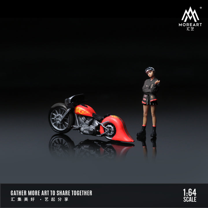 [Preorder] MoreArt 1:64 Red Flame Retro Motorcycle Girl Doll