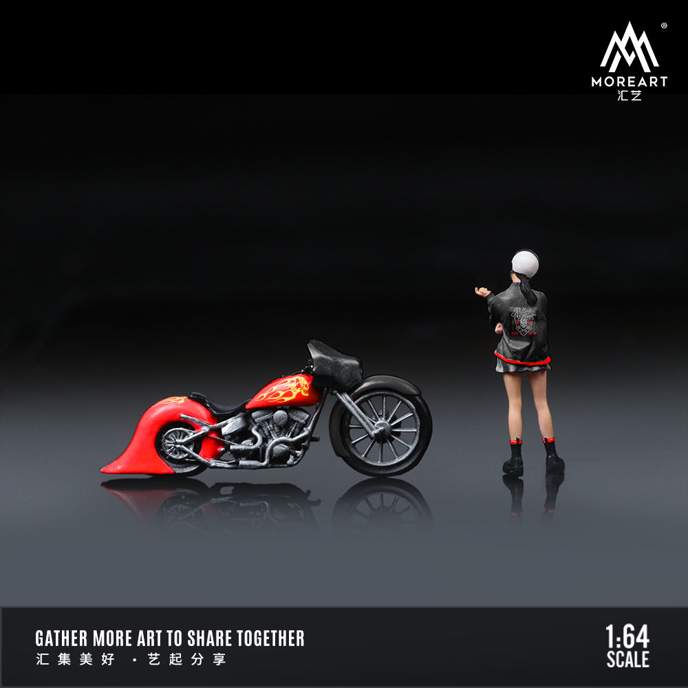 [Preorder] MoreArt 1:64 Red Flame Retro Motorcycle Girl Doll