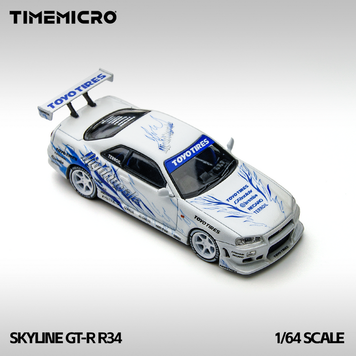 [Preorder] TimeMicro 1:64 Nissan Skyline GTR R34 White and Blue TM800503
