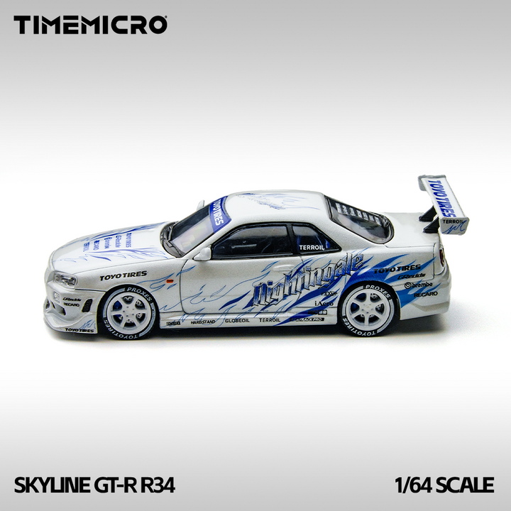 [Preorder] TimeMicro 1:64 Nissan Skyline GTR R34 White and Blue TM800503