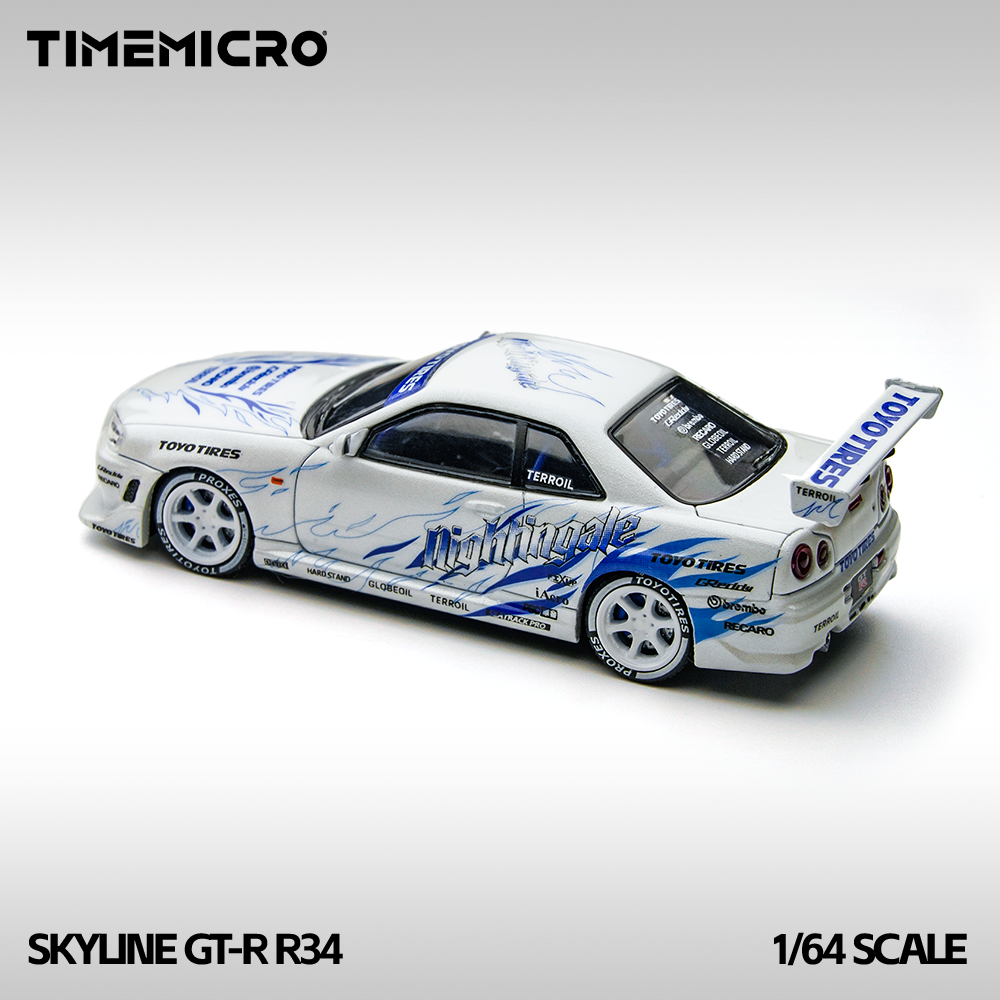 [Preorder] TimeMicro 1:64 Nissan Skyline GTR R34 White and Blue TM800503