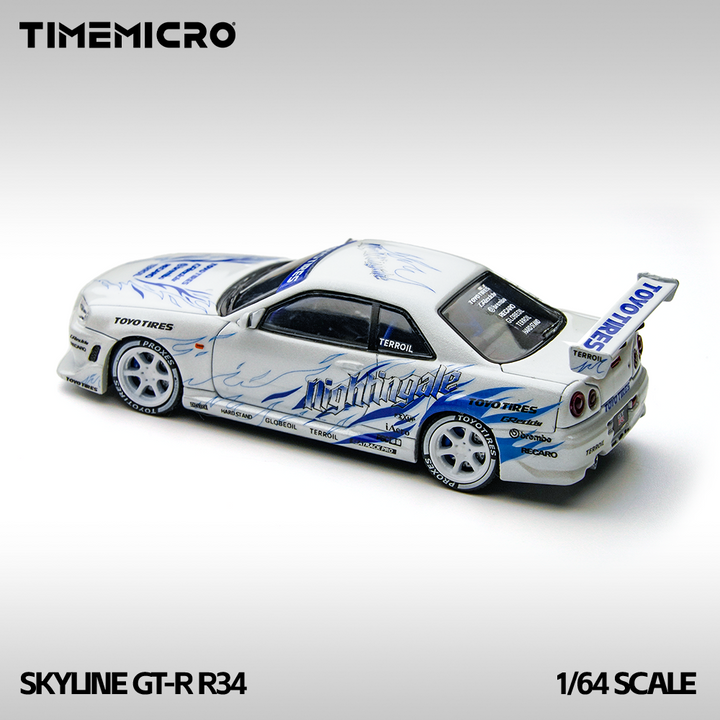 [Preorder] TimeMicro 1:64 Nissan Skyline GTR R34 White and Blue TM800503