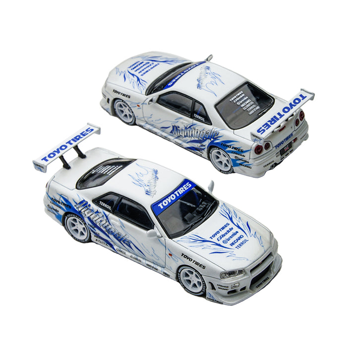 [Preorder] TimeMicro 1:64 Nissan Skyline GTR R34 White and Blue TM800503