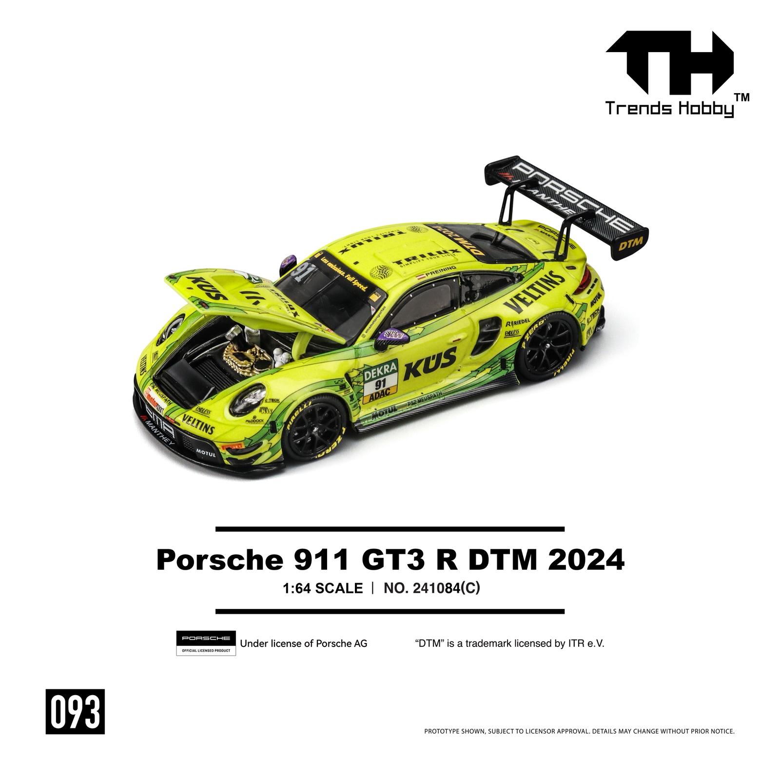Preorder] Trends Hobby 1:64 Porsche 911 GT3 R DTM 2024 - YL / GRN