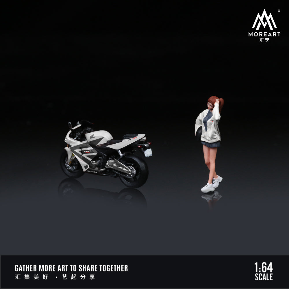 [Preorder] MoreArt 1:64 HONDA CBR 6OORR BLACK AND WHITE STRIPED MOTORCYCLE DOLL