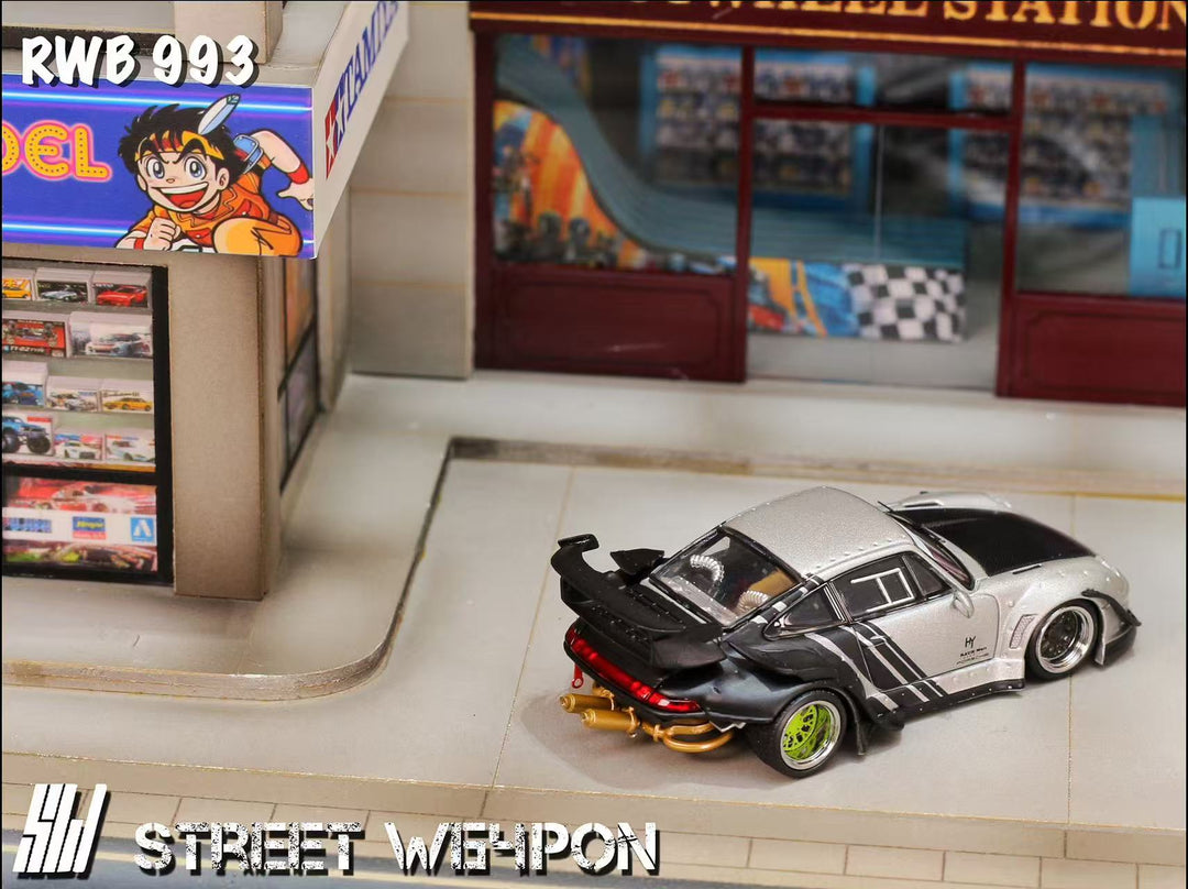 [Preorder] Street Weapon 1:64 Porsche RWB 993 Wide-Body Modified Matte Silver (2 Versions)