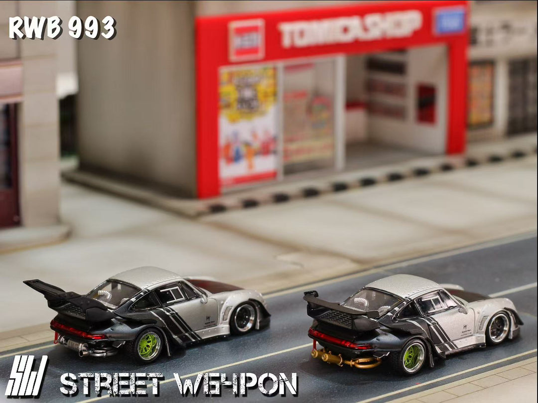 [Preorder] Street Weapon 1:64 Porsche RWB 993 Wide-Body Modified Matte Silver (2 Versions)