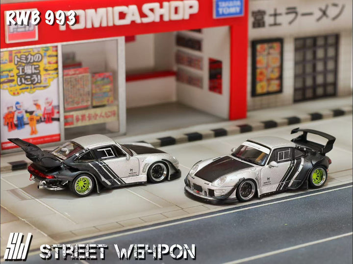 [Preorder] Street Weapon 1:64 Porsche RWB 993 Wide-Body Modified Matte Silver (2 Versions)