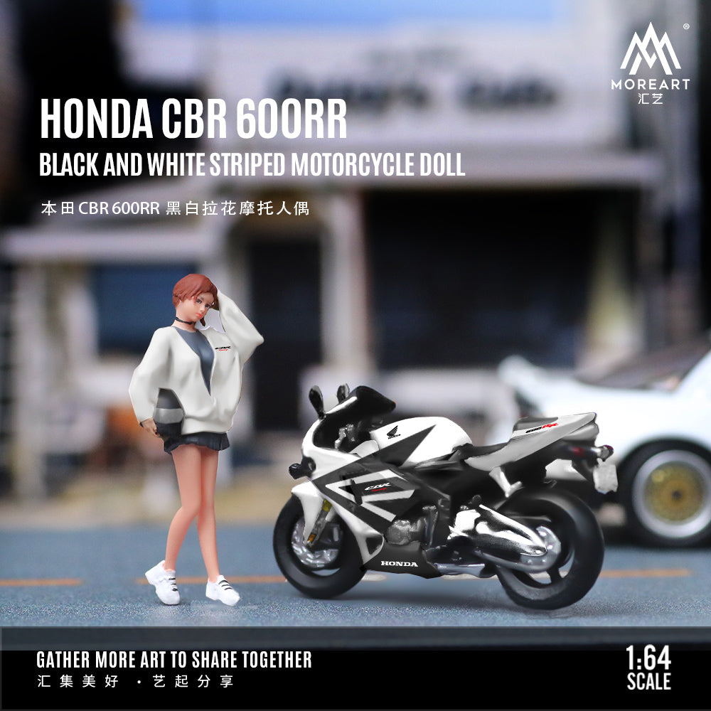 [Preorder] MoreArt 1:64 HONDA CBR 6OORR BLACK AND WHITE STRIPED MOTORCYCLE DOLL