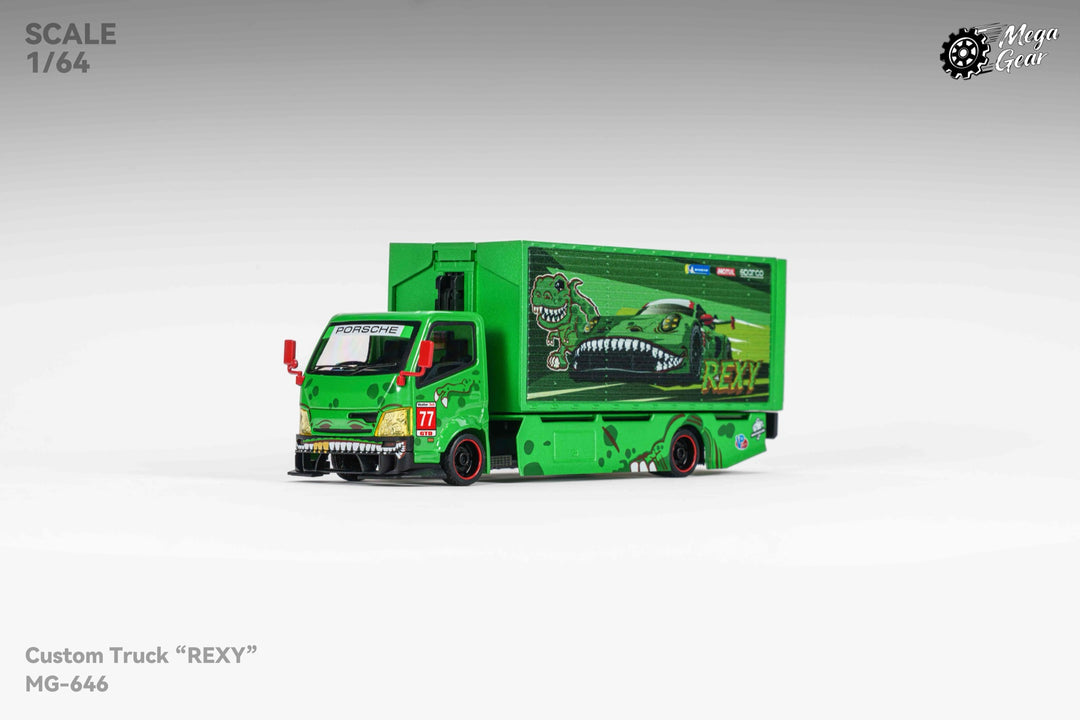 [Preorder] Mega Gear 1:64 Custom Box Truck - Green / Pink Dino (2 Versions)