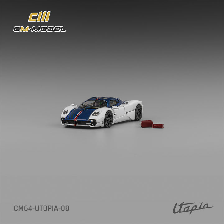 [Preorder] CM Model 1:64 "Pagani Utopia Bianco Benny with Blu Francia Carbon & Rosso Monza Stripe  CM64-Utopia-08