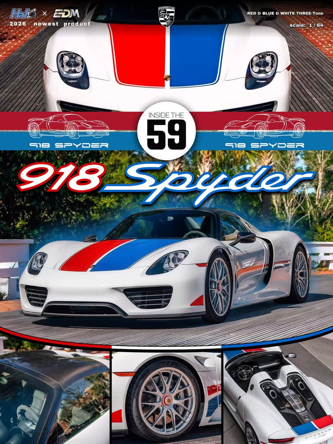 [Preorder] Halo X EDM 1:64 918 Spyder Red &amp; Blue &amp; White Three-Tone
