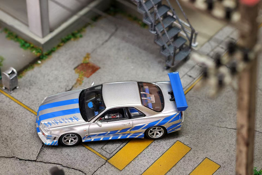 [Preorder] Mega Mega 1:64 Nissan Skyline GT-R R34 Silver Blue Livery
