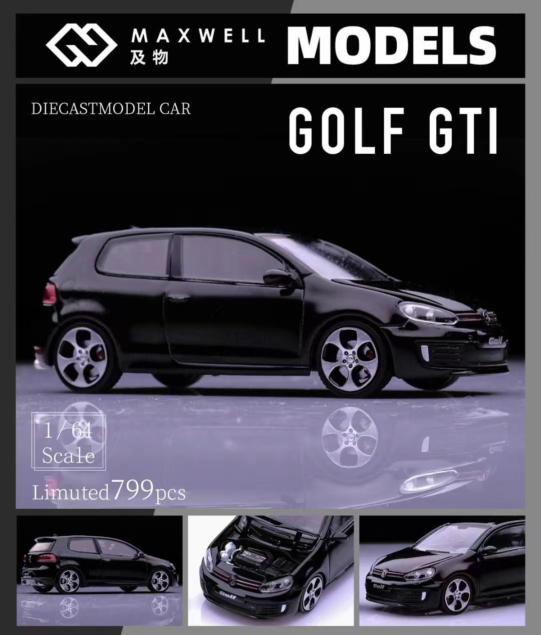 [Preorder] Maxwell Model 1:64 Volkswagen Golf GTI MK6 Black