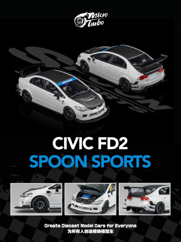 [Preorder] Microturbo 1:64 Honda Civic FD2 Spoon Metallic White MT6411B1