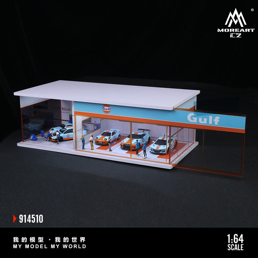 [Preorder] MoreArt 1:64 GULF AND HKS PARKING EXHIBITION HALL (2 Versions) MO914510/MO914511