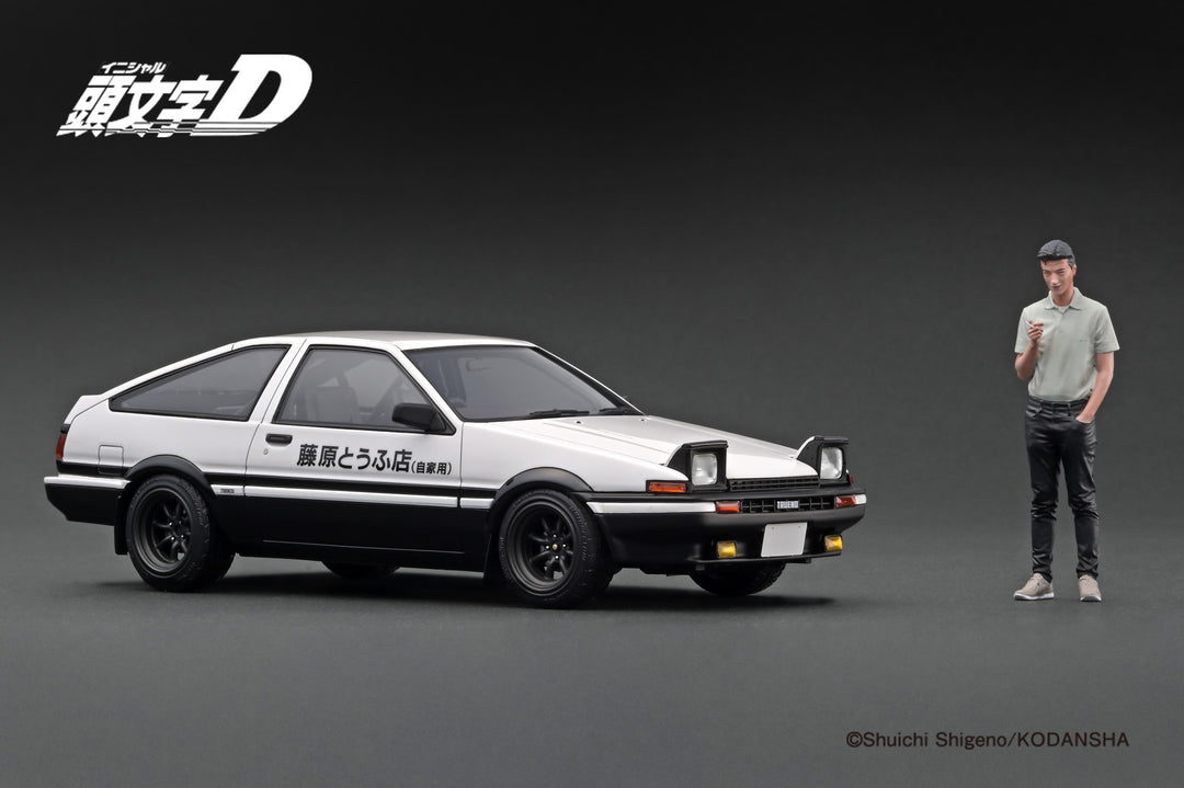 [Preorder] Ignition Model 1:18 INITIAL D Toyota Sprinter Trueno 3Dr GT Apex(AE86) White/Black With Mr.Bunta Fujiwara