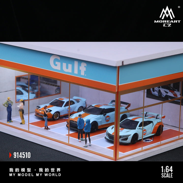[Preorder] MoreArt 1:64 GULF AND HKS PARKING EXHIBITION HALL (2 Versions) MO914510/MO914511