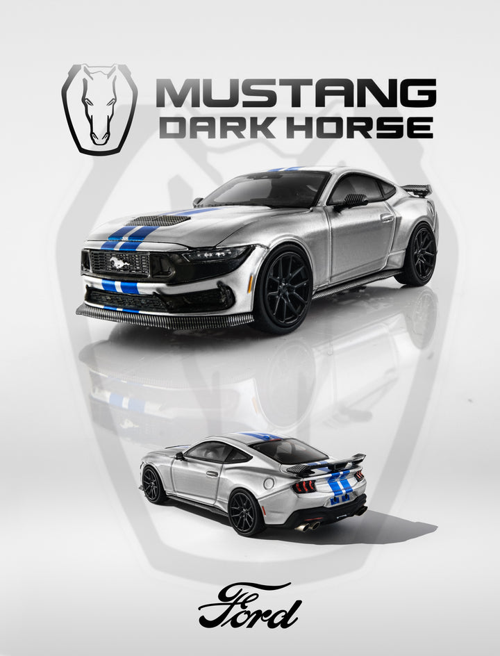 [Preorder] DCM x FUNBOU Model 1:64 Ford Mustang Dark Horse (S650) Silver Blue Stripes