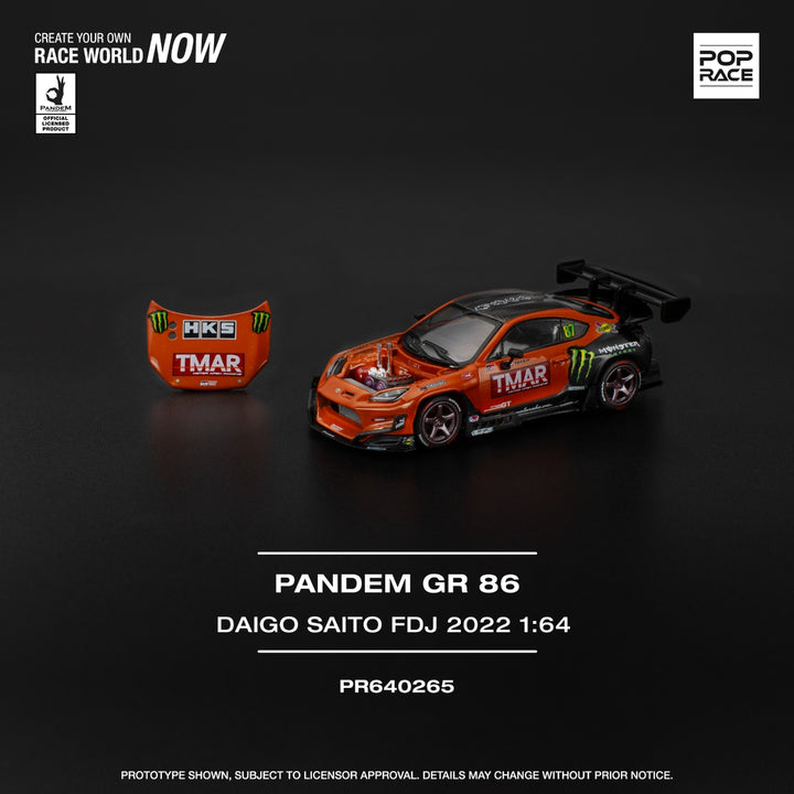[Preorder] POPRACE 1:64 PANDEM TOYOTA GR86 - DAIGO SAITO FORMULA DRIFT JAPAN 2022 PR640265