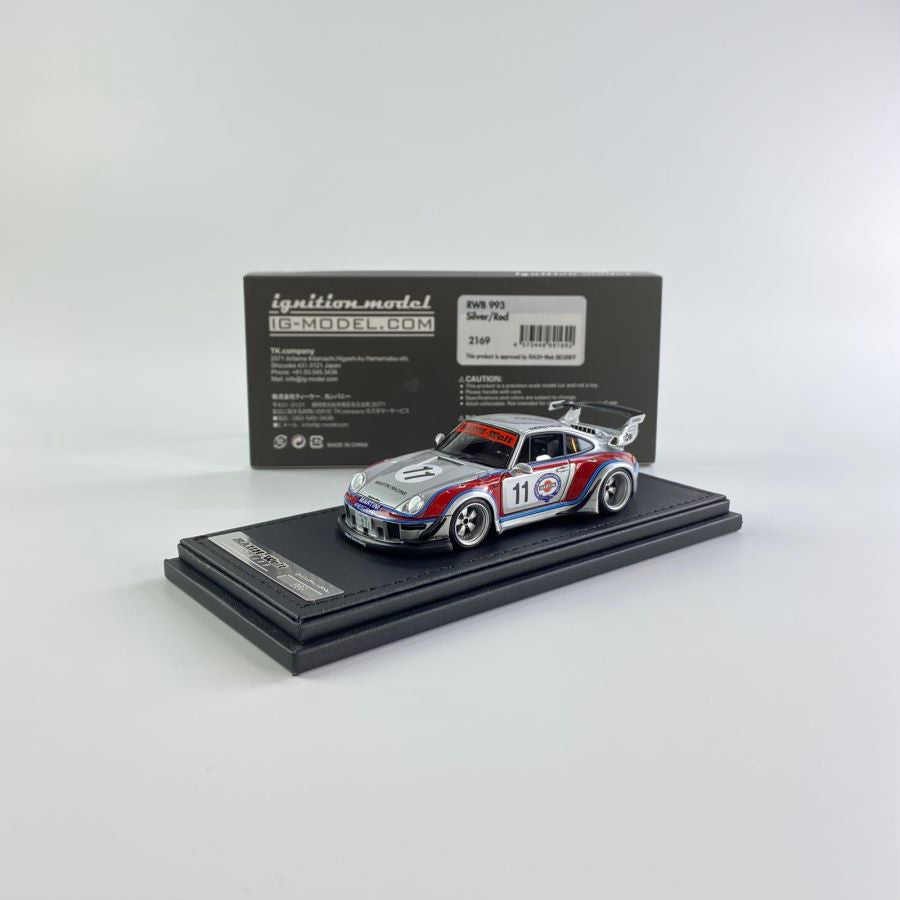 Modellino Auto Porsche 993 RWB Martini 1/43 Ignition, Argento/Rosso IG2169