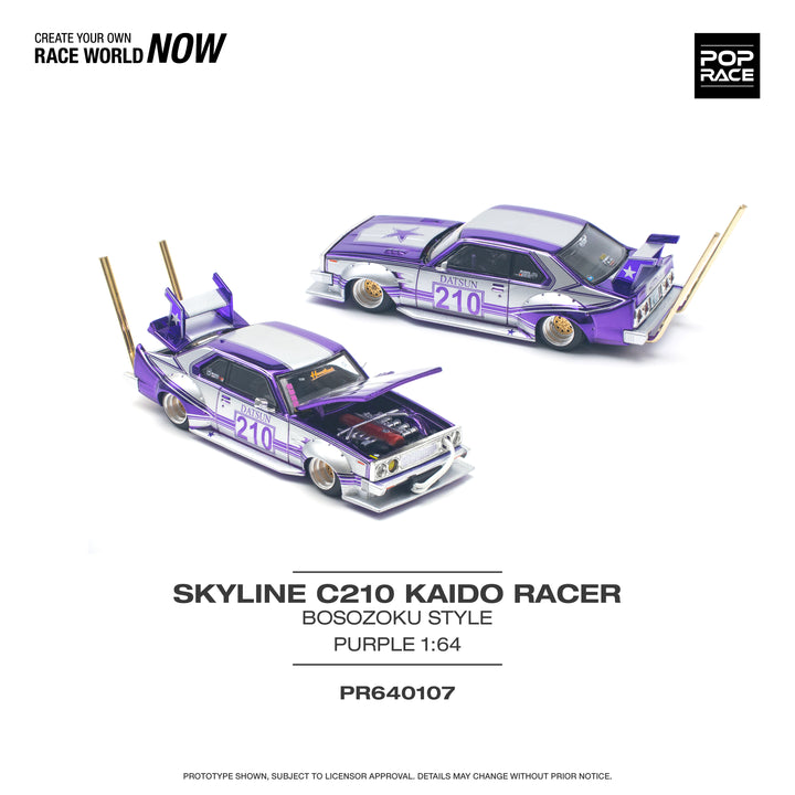 [Preorder] POPRACE 1:64 SKYLINE C210 KAIDO RACER (BOSOZOKU STYLE) PURPLE CHROME/SILVER