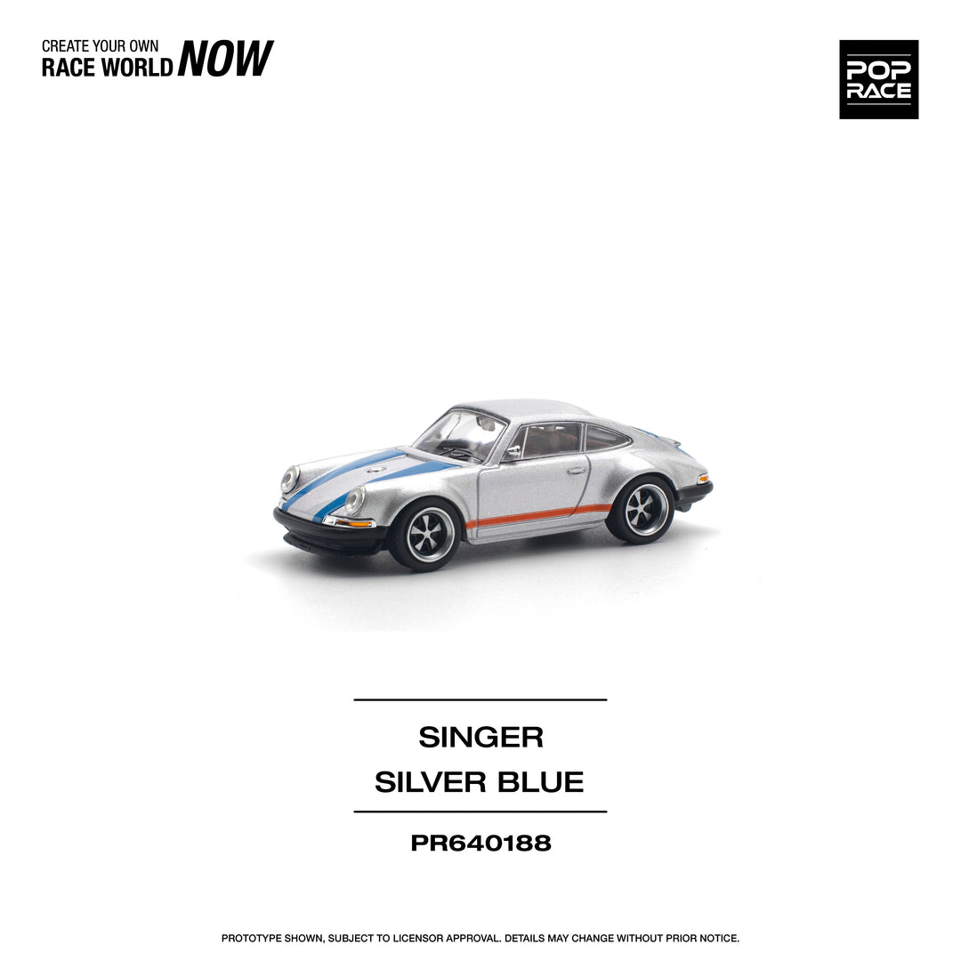 [Preorder] POPRACE 1:64 PORSCHE SINGER SILVER/BLUE PR640188