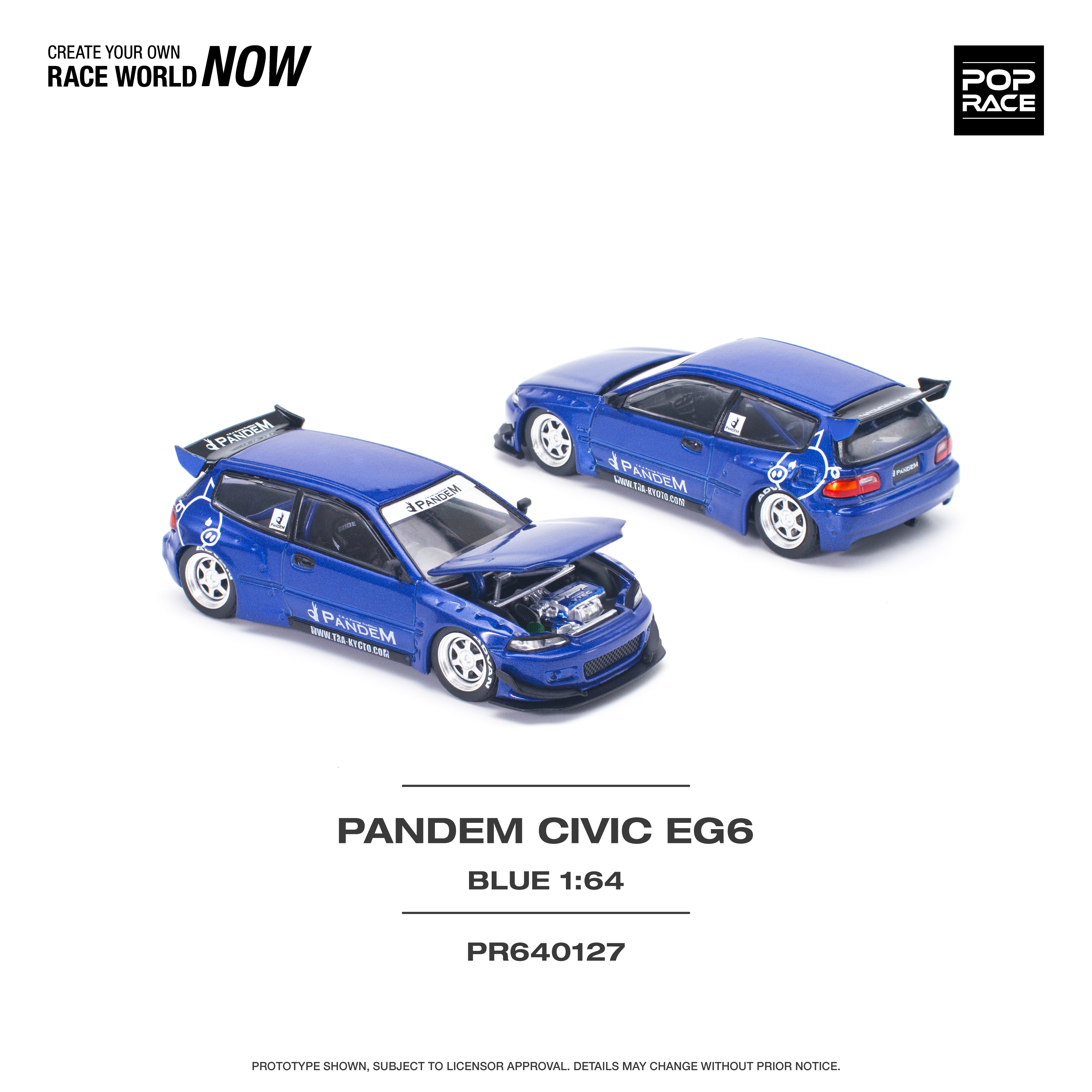 POPRACE 1:64 PANDEM CIVIC EG6 v1.5 METALLIC BLUE PR640127